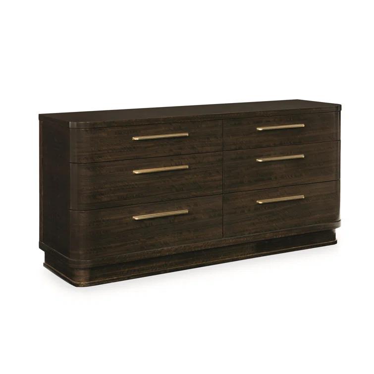 Transitional Aged Bourbon 6-Drawer Dresser with Golden Bronze Pulls