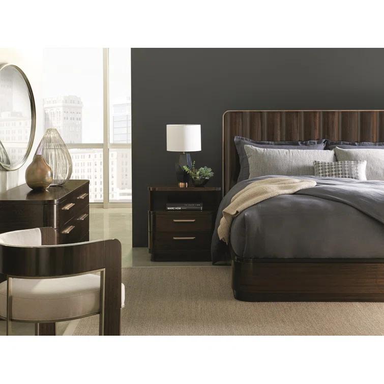 Transitional Aged Bourbon 6-Drawer Dresser with Golden Bronze Pulls