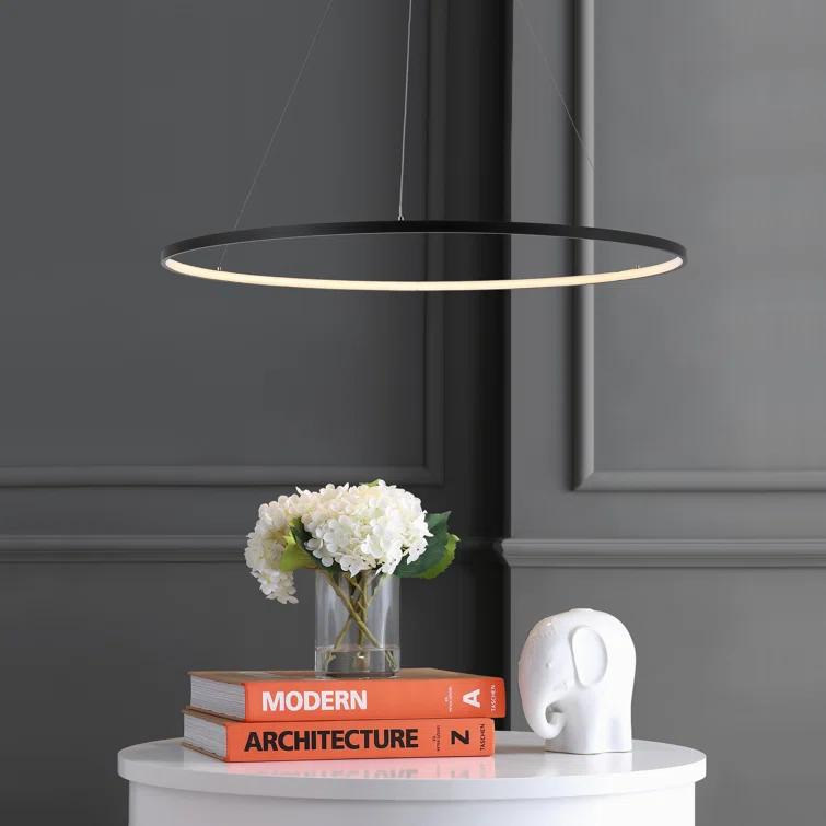 Circulo 35" Metal Round Modern Contemporary LED Integrated Pendant, Black