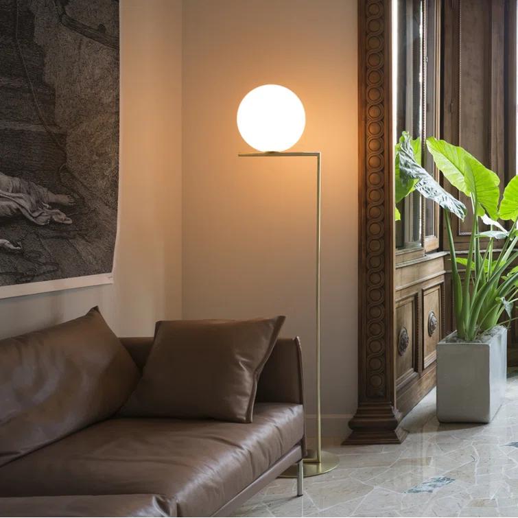 Elegant Brass IC Task Floor Lamp with Opal Glass Diffuser