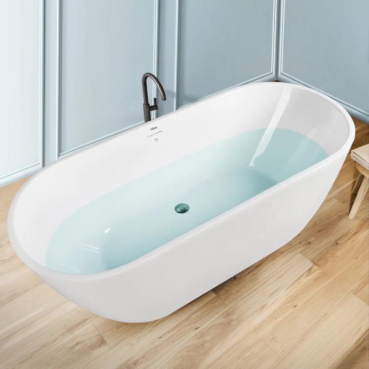 Bali Freestanding Soaking Acrylic Bathtub with Brushed Nickel Drain