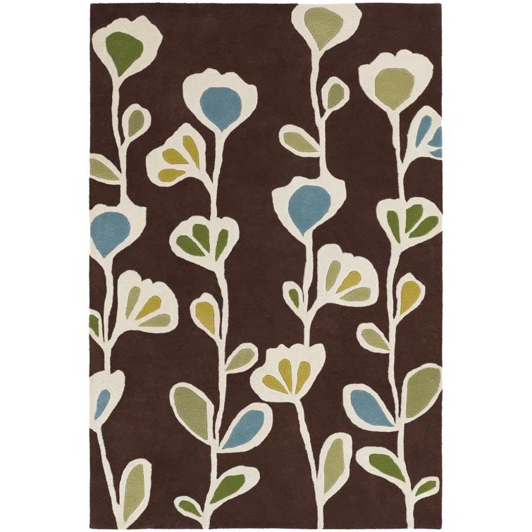 Handmade Blue Floral Tufted Wool Rectangular Rug 7'9" x 10'6"