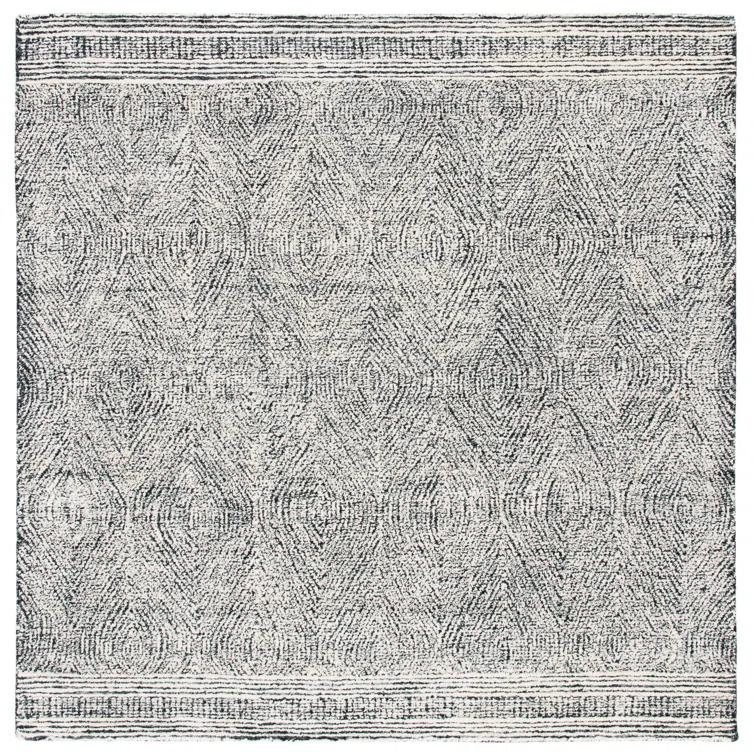SAFAVIEH Abstract Caelestinus Ogee Wool Area Rug, Ivory/Charcoal, 10' x 10' Square