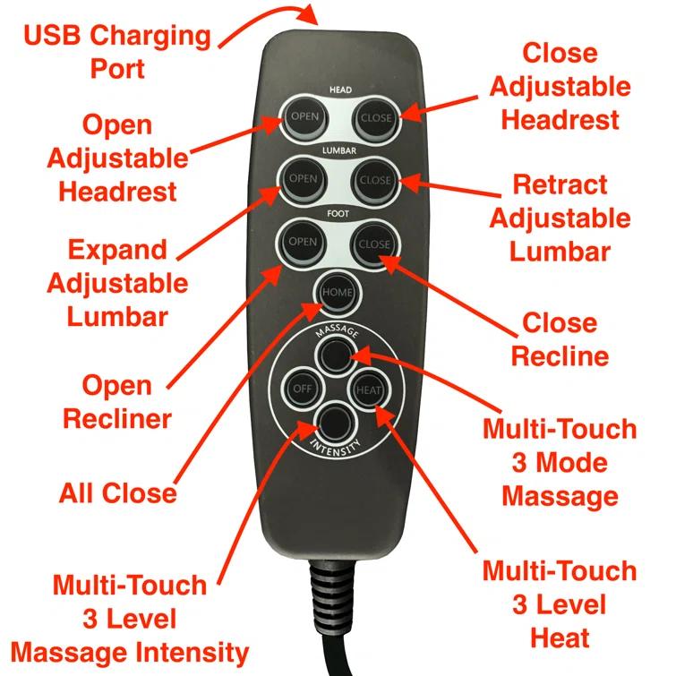 Anders Power Lay Flat Recliner w/ Adjustable Headrest & Lumbar, Heat & Massage & Extension Footrest