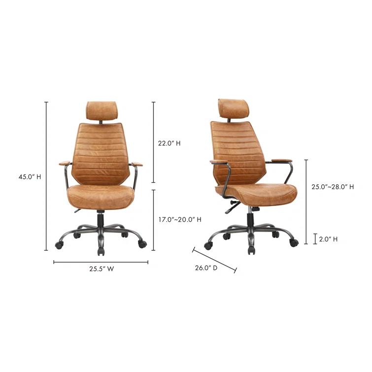 Transitional Genuine Leather Swivel Chair in Vibrant Orange