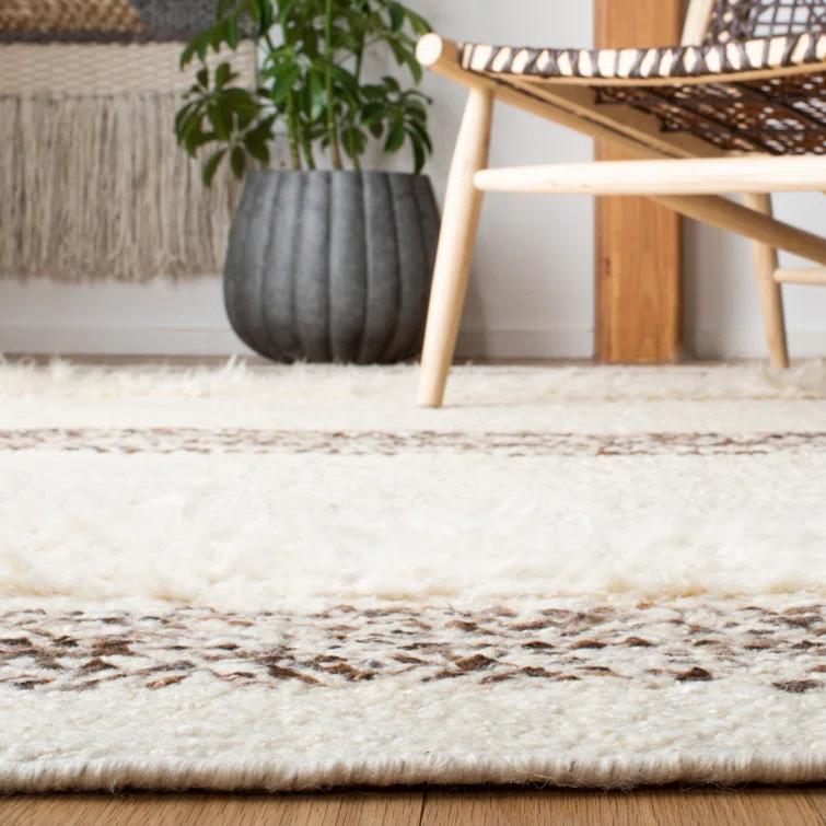 Red Barrel Studio® Natura Hand Woven Wool/Cotton Rug in Brown/Ivory