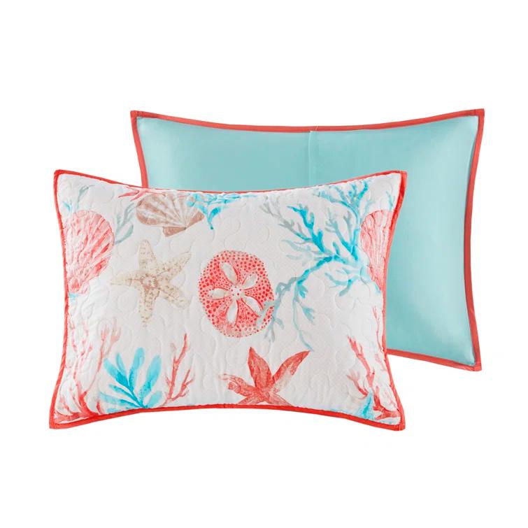 Pebble Beach Cotton Sateen 210 TC Reversible 6 Piece Quilt Set with Throw Pillows
