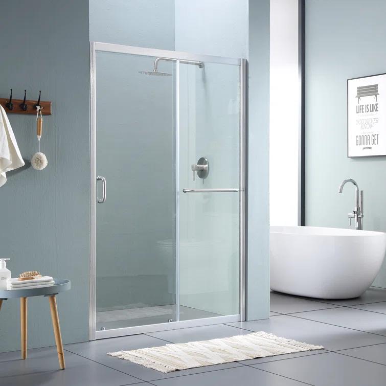 Mocoloo 60" W x 72" H Single Sliding Semi-Frameless Shower Door HMS-MOM-6A21-4-60SS