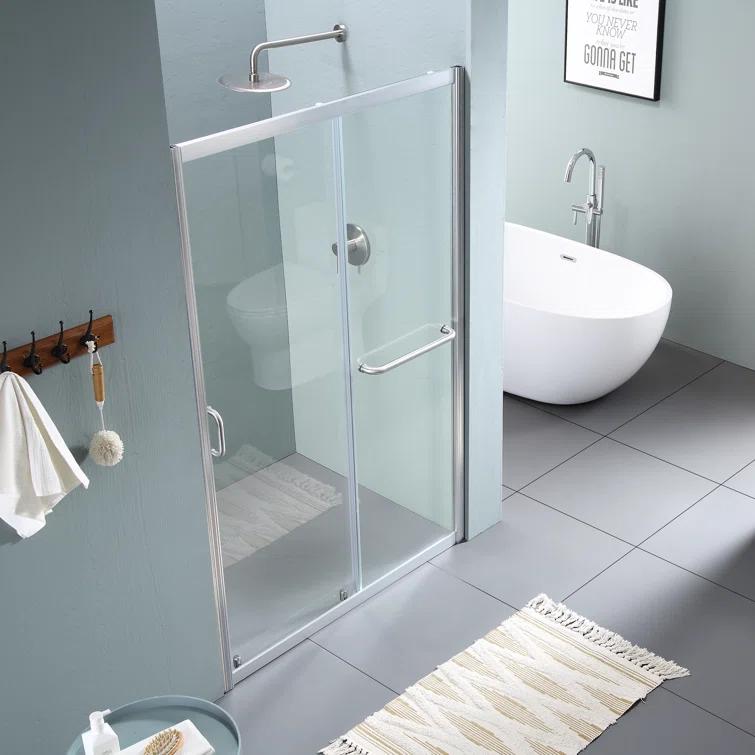 Mocoloo 60" W x 72" H Single Sliding Semi-Frameless Shower Door HMS-MOM-6A21-4-60SS