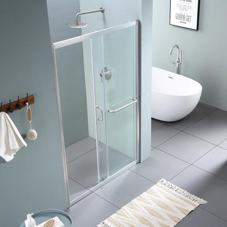 Mocoloo 60" W x 72" H Single Sliding Semi-Frameless Shower Door HMS-MOM-6A21-4-60SS