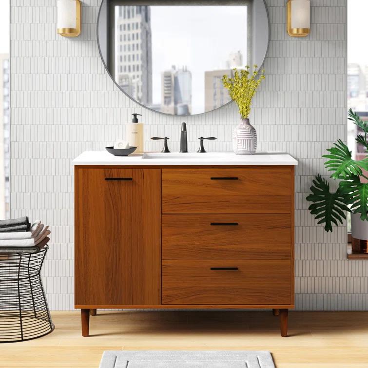 Burroughs 42'' Single Bathroom Vanity with Engineered Marble Top