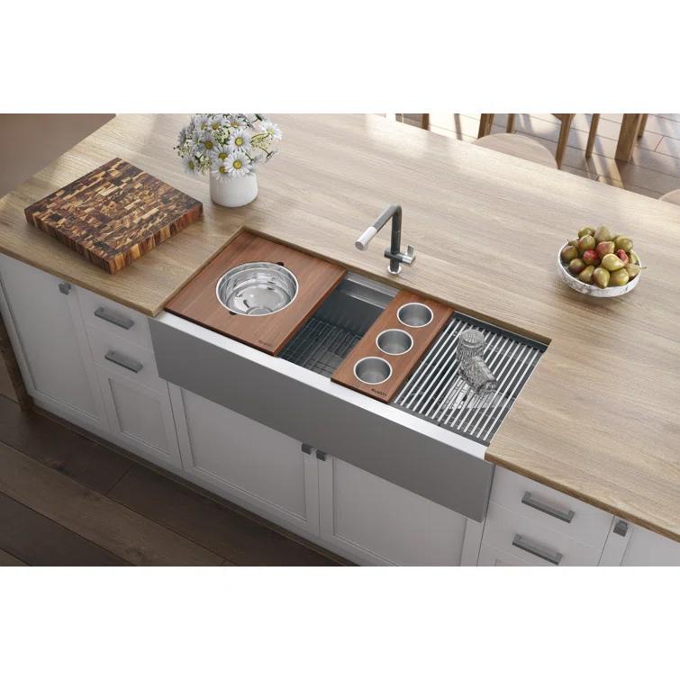 Ruvati 45-inch Workstation Two-Tiered Ledge Kitchen Sink Apron-Front Stainless Steel