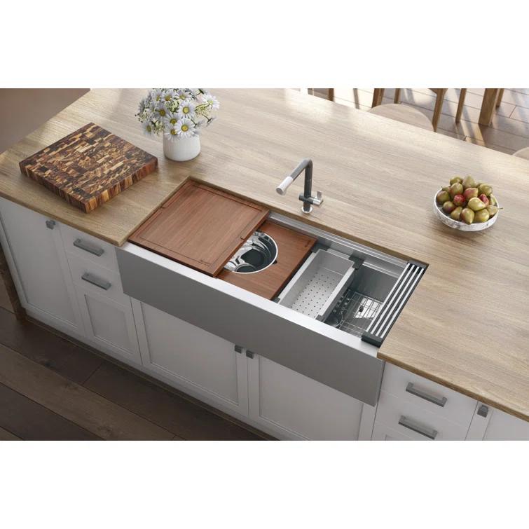 Ruvati 45-inch Workstation Two-Tiered Ledge Kitchen Sink Apron-Front Stainless Steel