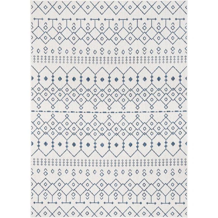 Marshanna Nord Trellis Light Blue Indoor/Outdoor Flat-Weave Area Rug
