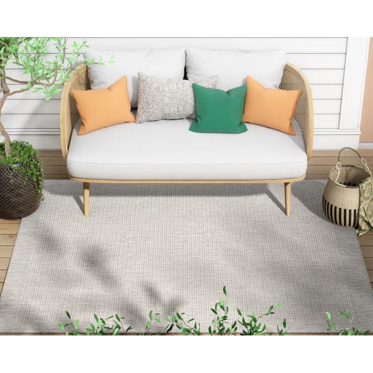Medusa Clesha Solid Striped Border Indoor Outdoor Gray Ivory Flatweave Rug