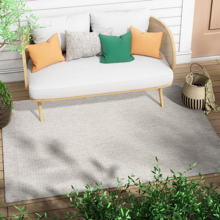 Medusa Clesha Solid Striped Border Indoor Outdoor Gray Ivory Flatweave Rug