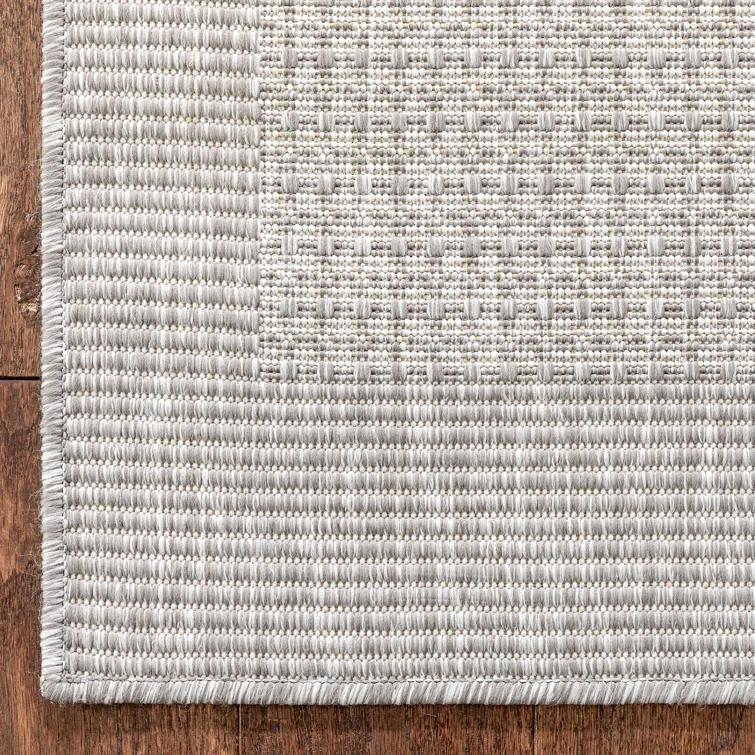 Medusa Clesha Solid Striped Border Indoor Outdoor Gray Ivory Flatweave Rug