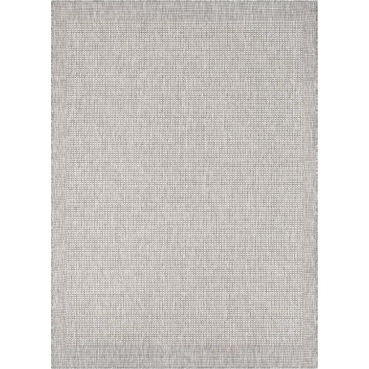 Medusa Clesha Solid Striped Border Indoor Outdoor Gray Ivory Flatweave Rug