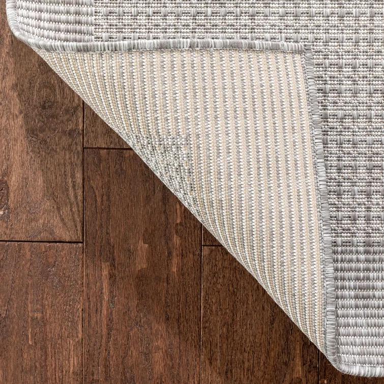 Medusa Clesha Solid Striped Border Indoor Outdoor Gray Ivory Flatweave Rug