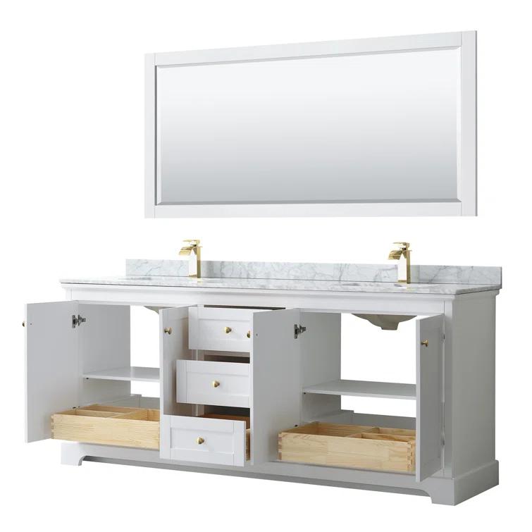 Wyndham Collection Avery 80'' Double Bathroom Vanity with Marble Top with Mirror