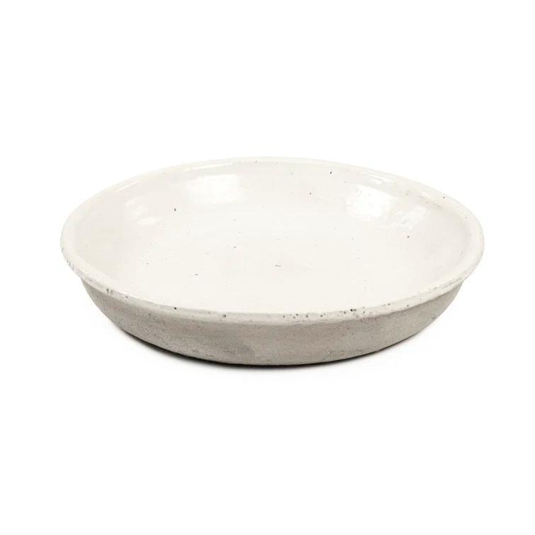 Distressed White Round Stoneware Decorative Plate, 15"