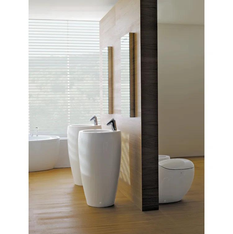 Modern White Vitreous China Free Standing Round Sink