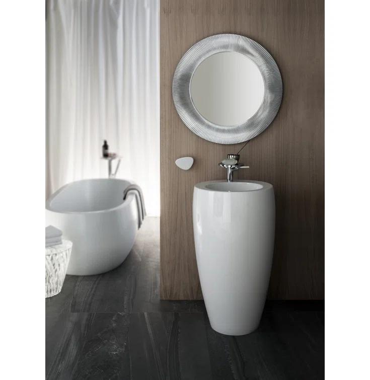 Modern White Vitreous China Free Standing Round Sink