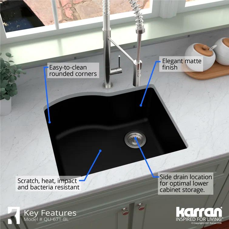 Karran Undermount Quartz Composite 24'' X 20-3/4'' Single Bowl Kitchen Sink