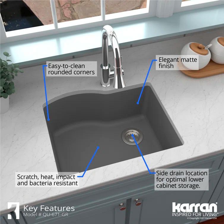 Karran Undermount Quartz Composite 24'' X 20-3/4'' Single Bowl Kitchen Sink
