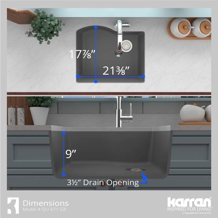Karran Undermount Quartz Composite 24'' X 20-3/4'' Single Bowl Kitchen Sink