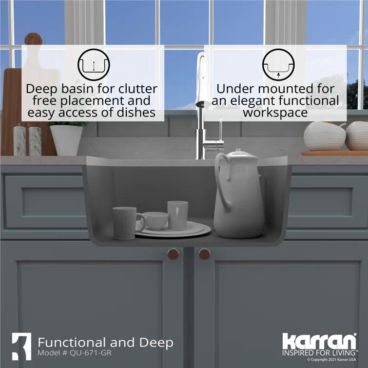 Karran Undermount Quartz Composite 24'' X 20-3/4'' Single Bowl Kitchen Sink