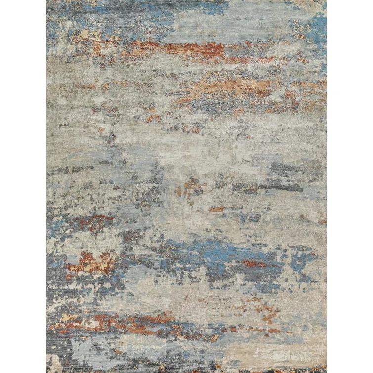 Laureno Abstract Hand-Knotted Synthetic Blue/Gray Area Rug
