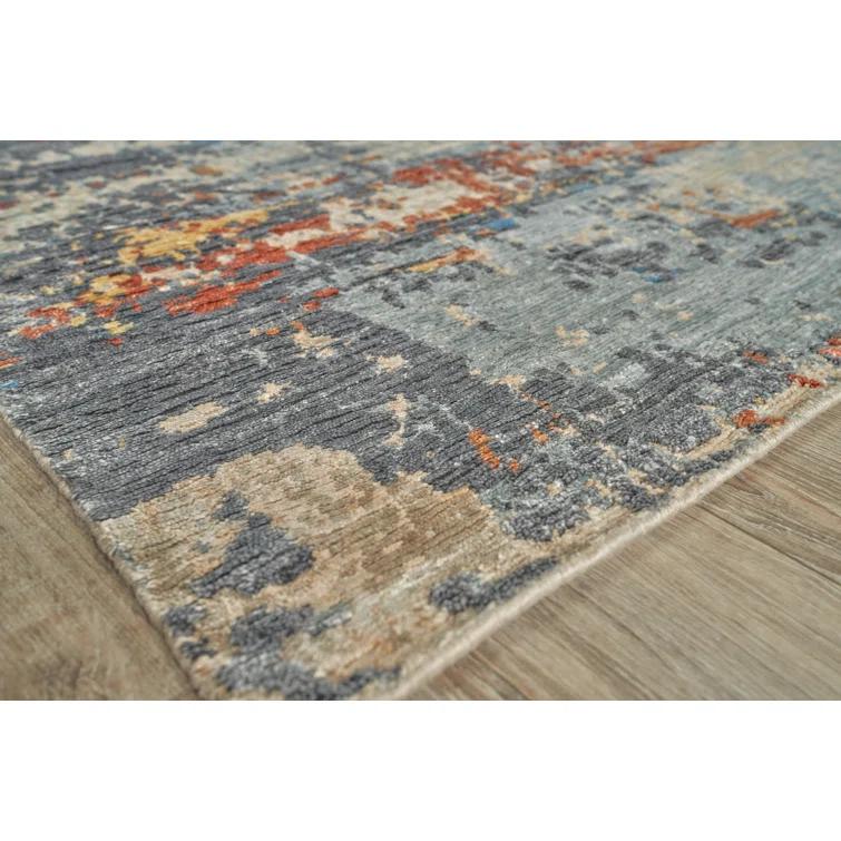 Laureno Abstract Hand-Knotted Synthetic Blue/Gray Area Rug