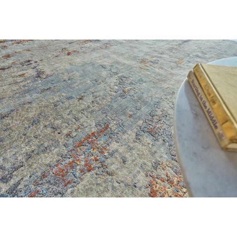 Laureno Abstract Hand-Knotted Synthetic Blue/Gray Area Rug
