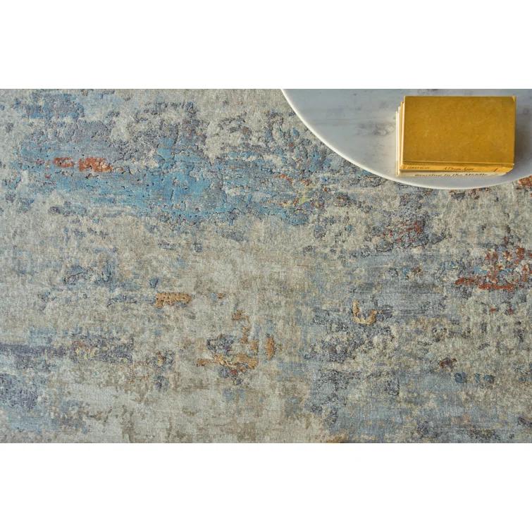 Laureno Abstract Hand-Knotted Synthetic Blue/Gray Area Rug