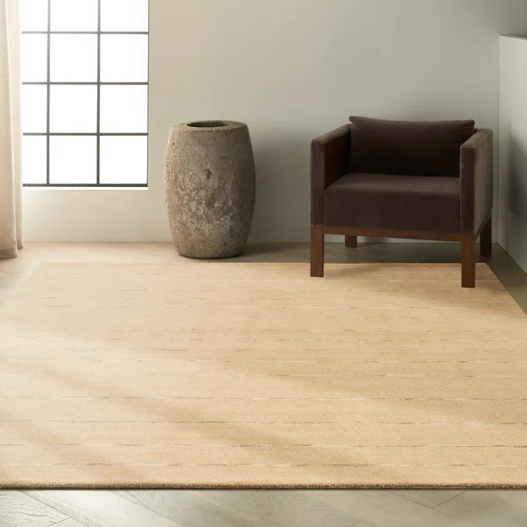 Halo Striped Handmade Wool Beige Area Rug