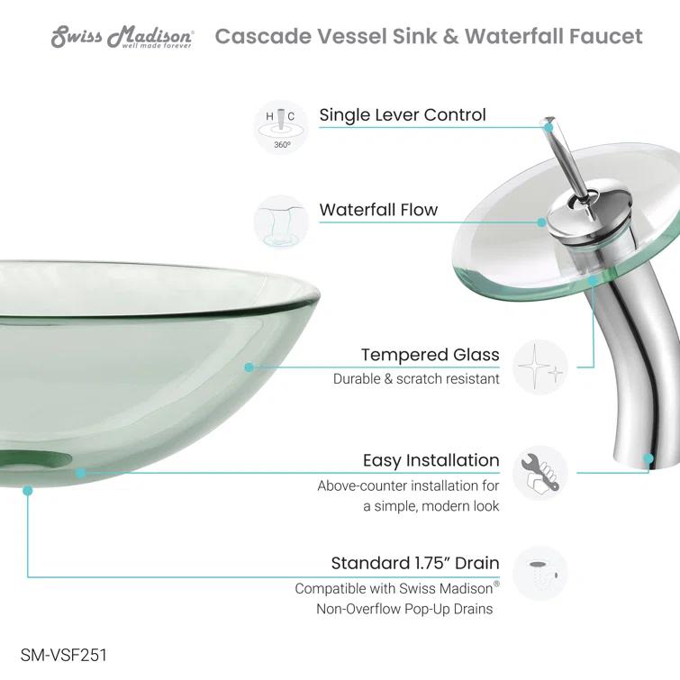 Cascade 16.5 Glass Vessel Sink with Faucet