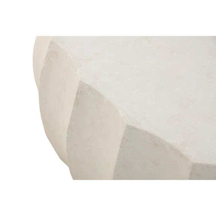 White Oval Stone Coffee Table with Sculpted Design