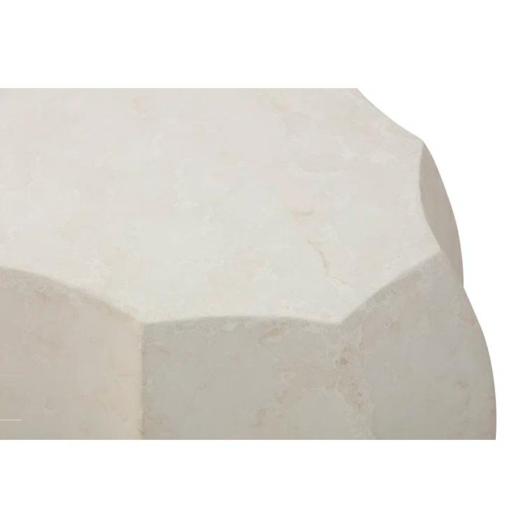 White Oval Stone Coffee Table with Sculpted Design
