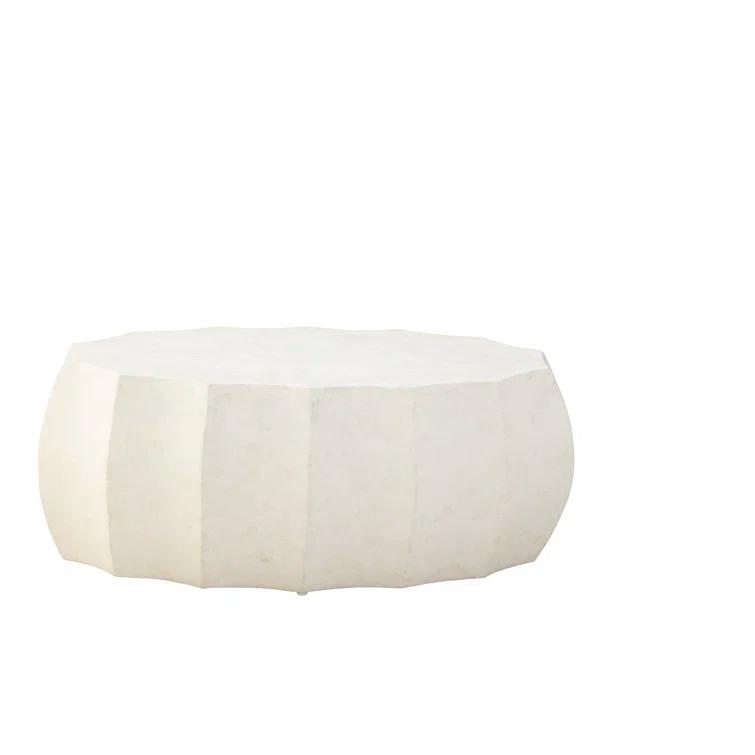 White Oval Stone Coffee Table with Sculpted Design