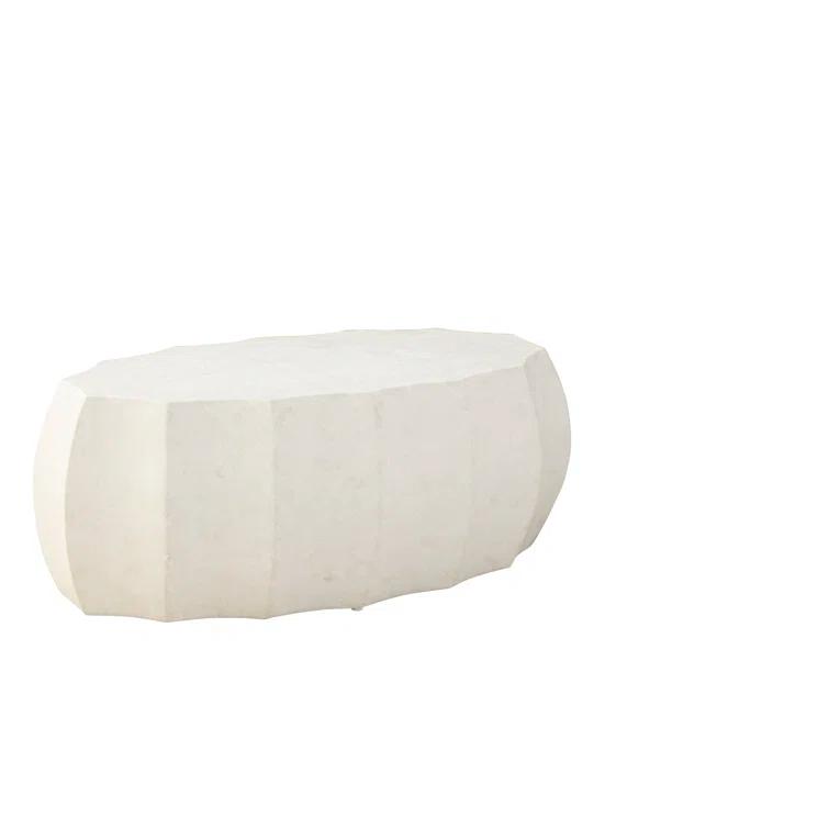 White Oval Stone Coffee Table with Sculpted Design