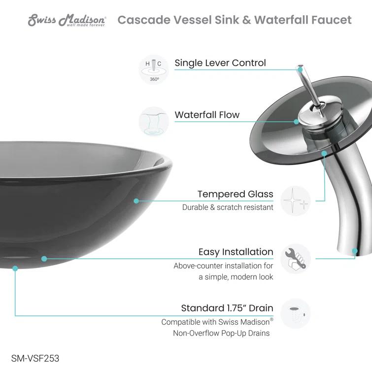 Cascade 16.5 Glass Vessel Sink with Faucet