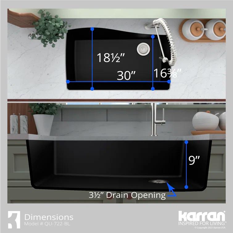 Karran Undermount Quartz Composite 33-1/2'' X 21'' Single Bowl Kitchen Sink