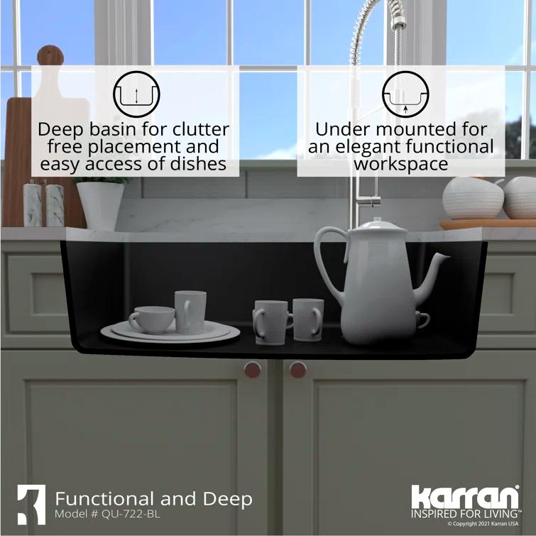 Karran Undermount Quartz Composite 33-1/2'' X 21'' Single Bowl Kitchen Sink