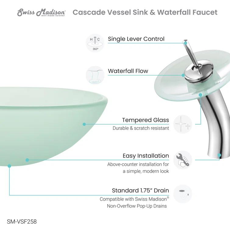 Cascade 16.5 Glass Vessel Sink with Faucet