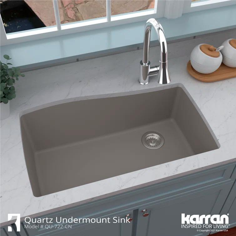 Karran Karran Quartz Composite 33-1/2'' X 21'' Single Bowl Undermount Kitchen Sink Kit QU-722-BR-PK1