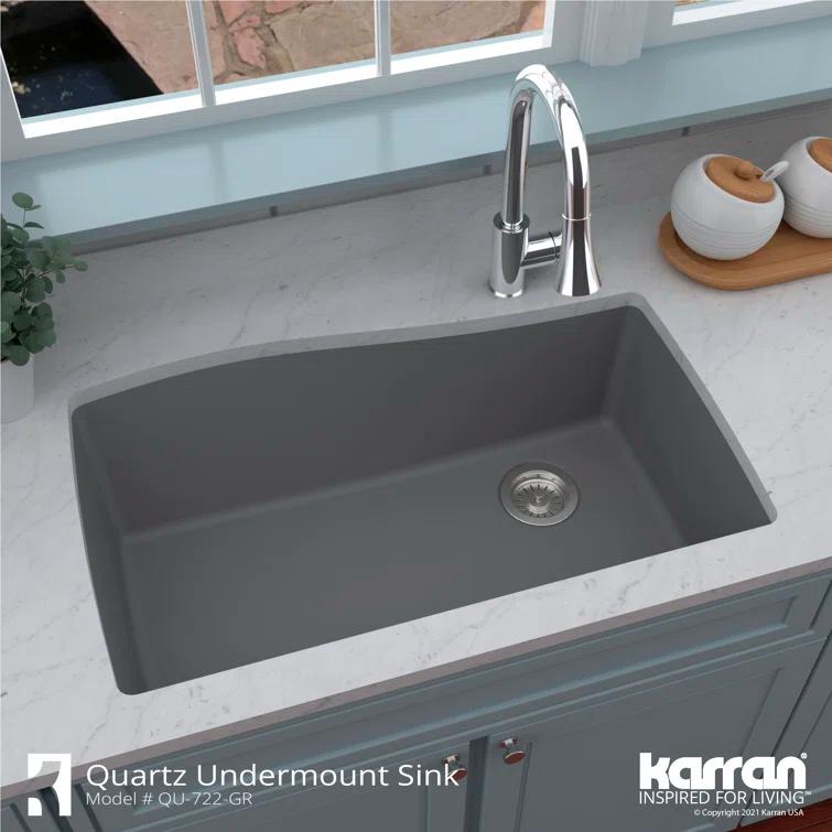 Karran Karran Undermount Quartz Composite 33-1/2'' X 21'' Single Bowl Kitchen Sink QU-722-GR