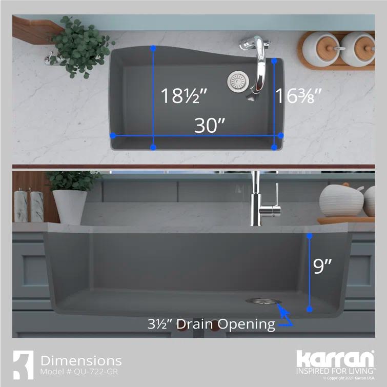 Karran Karran Undermount Quartz Composite 33-1/2'' X 21'' Single Bowl Kitchen Sink QU-722-GR