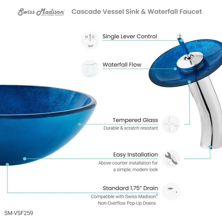 Cascade 16.5 Glass Vessel Sink with Faucet