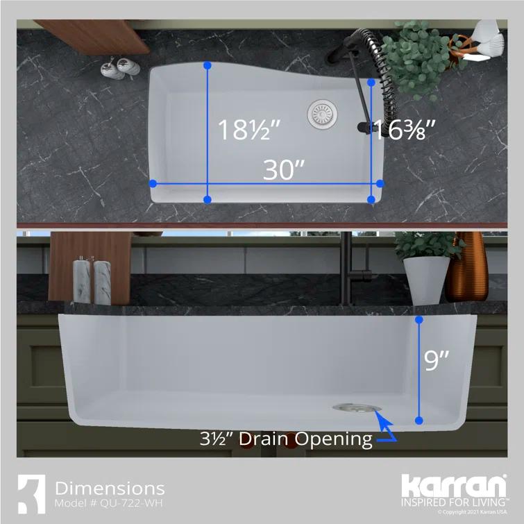 Karran Karran Undermount Quartz Composite 33-1/2'' X 21'' Single Bowl Kitchen Sink QU-722-WH